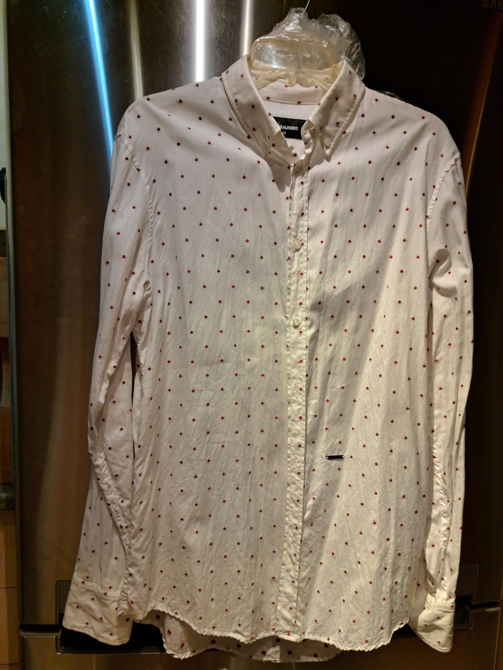 Casual White Button-Down Shirt with Red Maiple Lives